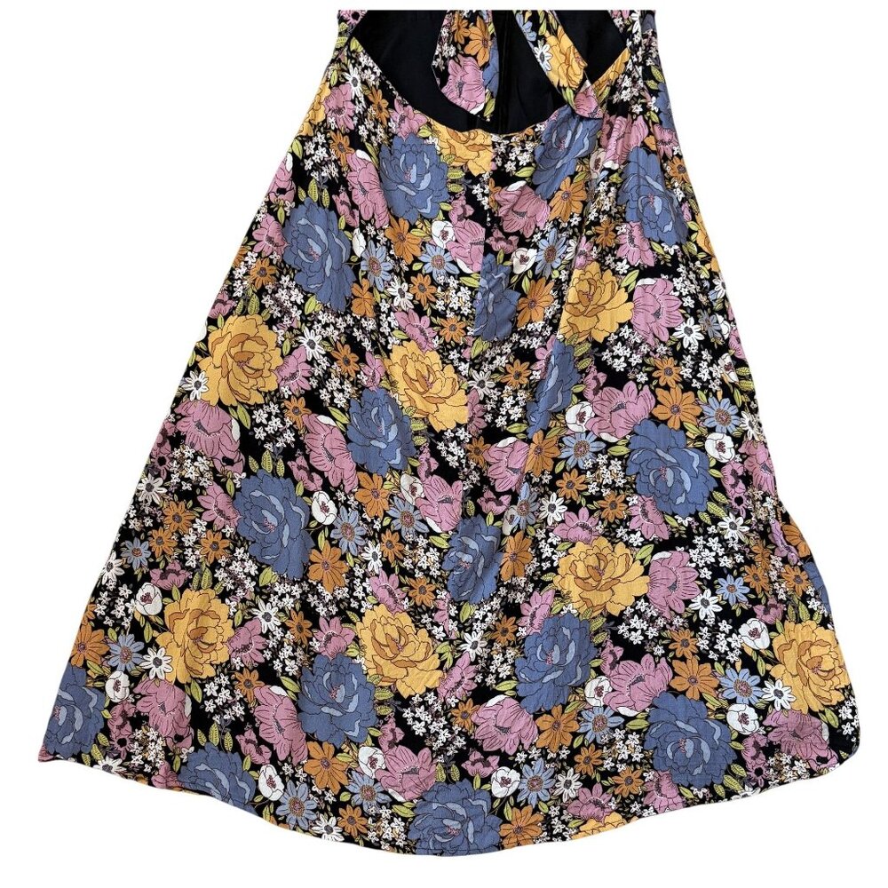 WAYF Floral Maxi Dress Front Tie Cutout Short Sleeves Multicolor Size M - Picture 3 of 6
